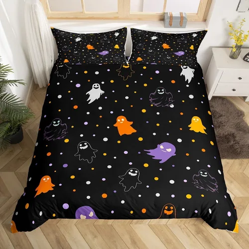 Vista 11 de Manfei Juego de funda de edredón de Halloween tamaño individual, juego de ropa de cama de 2 piezas para niños y niñas, decoración de habitación