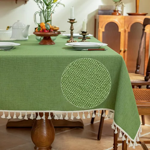 Vista 12 de AmHoo Mantel de mezcla de lino, mantel rectangular de 7.12 oz/m² con costuras y borlas para cocina, comedor, boda, bufé, 55 x 55 pulgadas