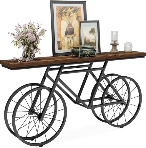 Vista 9 de Tribesigns Mesa consola extra larga, mesa de sofá estrecha de 70.9 pulgadas detrás del sofá con base de metal para bicicleta, mesa de entrada