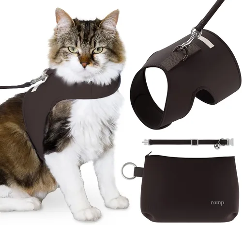 Vista 8 de Juego de arnés para gatos, collar y correa – Chaleco de arnés de velcro ajustable sin estrangulamiento para gatos y gatitos (algodón azul, S)