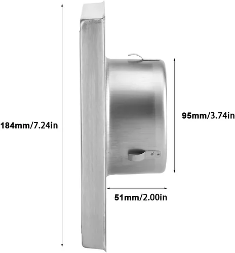 Vista 7 de Yosoo Rejilla de ventilación de aire de pared, acero inoxidable cuadrado secadora extractor extractor salida de ventilador plata para un máximo