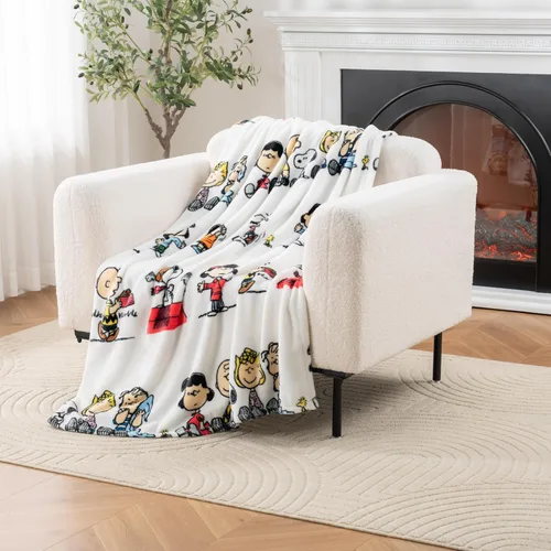 Vista 30 de Berkshire Peanuts® VelvetLoft® - Manta de felpa de Snoopy con bonito personaje, acogedora manta Fairisle Crimson Neutral, manta de 55 x 70 pulgadas