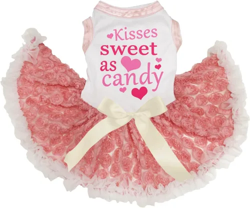 Vista 3 de Petitebella Kisses Sweet As Candy - Vestido para perro (blanco/rosa intenso, talla XS)