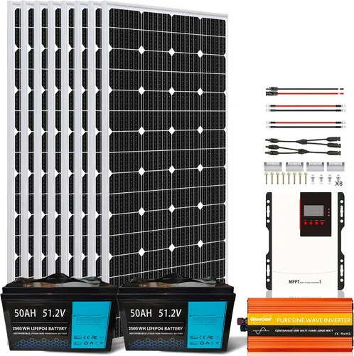 Vista 13 de Kit completo de panel solar de 5.4 KWH con batería e inversor, kit solar de 1350 W 24 V para barco RV, 6 paneles solares de 225 W 12 V, 2