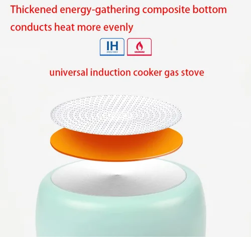 Vista 4 de Olla de leche pequeña beige de 1.2L con tapa lindo mango de madera hogar sartén antiadherente leche caliente bebé suplemento de alimentos olla