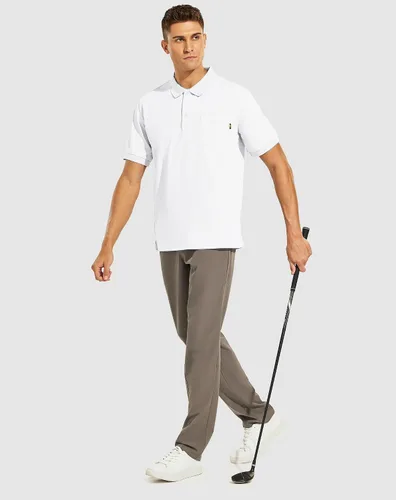 Vista 5 de MIER Men's Golf Polo Shirt with Pocket Short Sleeve Quick Dry Collared Work Casual Shirts UPF 50+ Performance Polyester