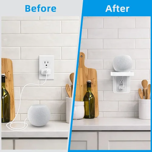 Vista 3 de Soporte de Estante para Enchufe Compatible con Receptáculo Dúplex, Decoración de Baño, Gestión de Cables, Una Solución de Ahorro de Espacio, Homepod