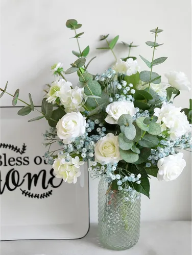 Vista 4 de FiveSeasonStuff 6 tallos de 27 '' Glacier Blue Baby Breath Artificial Gypsophila Flowers Long Stems