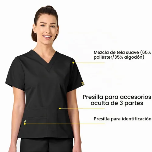 Vista 4 de Wink Origins Bravo-Women's V-Neck Scrub Top Negro
