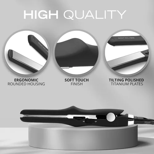 Vista 5 de CORIOLISS C Trip Mini Alisadores de cabello para mujer Titanio Plancha plana Profesional con control de temperatura (negro suave al tacto)