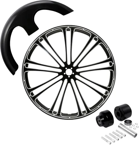 Vista 76 de TCMT Llanta de rueda delantera de 21", buje de rueda de brida de doble disco con guardabarros delantero negro sin pintar, compatible con modelos