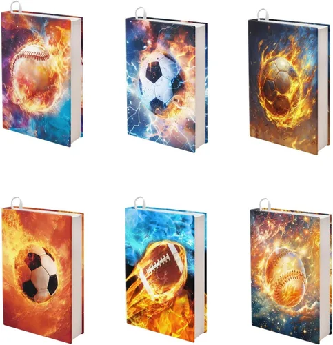 Vista 9 de Rnyleeg Paquete de 6 fundas protectoras de libros de bolsillo para niños, con temática deportiva, elástica, para amantes de los libros, estudiantes