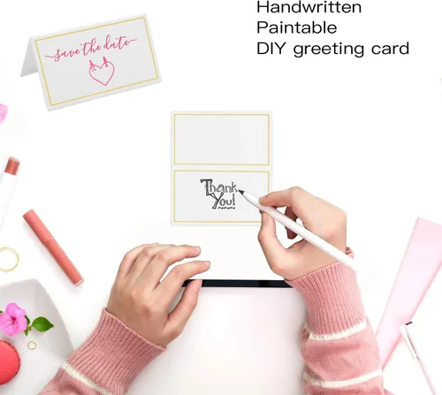 Vista 6 de Tarjetas de lugar, 150 tarjetas de mesa pequeñas con borde de lámina dorada, tarjetas de acompañante, tarjetas de nombre, tarjetas de lugar de boda