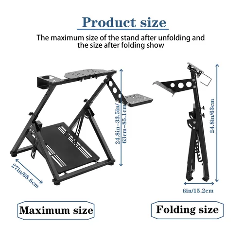 Vista 6 de Anman Foldable Driving Gaming Wheel Stand Fit for Logitech G25 G27G29G923 Thrustmaster PXN V9 Adjustable Steering Wheel Stand,Not Included