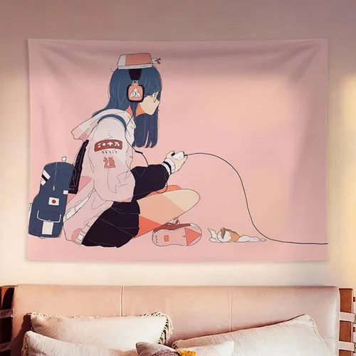 Vista 12 de MLAFE Tapiz Kawaii con temática de cómic de anime, póster de dibujos animados, arte de franela para decoración del hogar