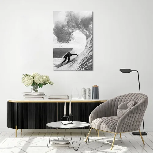Vista 7 de Póster retro de surf fresco, arte de pared en blanco y negro, pósteres estéticos de habitación, arte de pared vintage del océano, pintura en lienzo