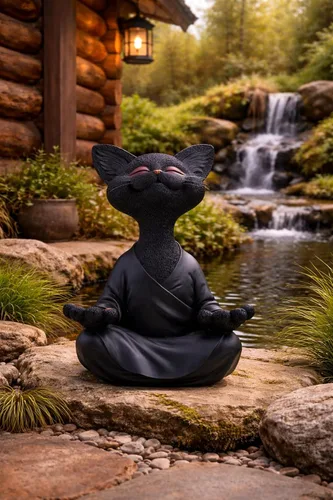 Vista 2 de JFSM INC. Estatua de Buda de jardín de gato feliz de 12 pulgadas, estatua de gato de resina para interiores y exteriores, escultura de animales