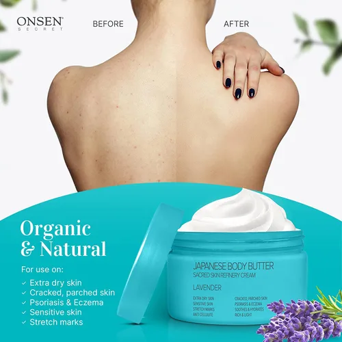 Vista 4 de Onsen - Mantequilla corporal japonesa para mujer, crema de refinería de la piel, manteca de karité natural y orgánica, exfoliante hidratante