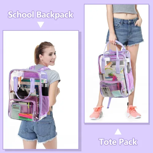 Vista 7 de Mochila transparente, mochila escolar transparente resistente VASCHY, L, Mochilas Daypack