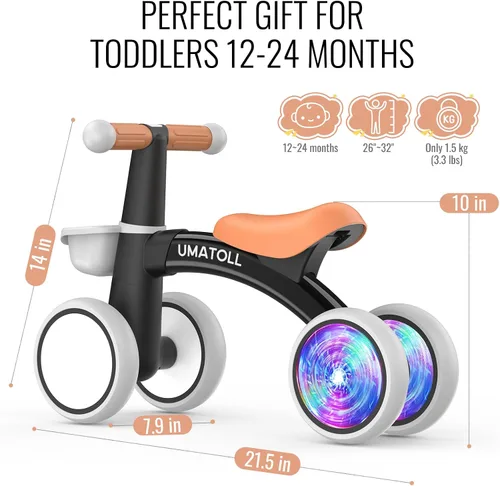 Vista 9 de Umatoll Juguetes de bicicleta de equilibrio para bebés de 1 año, asiento ajustable, regalos de cumpleaños para niños de 12 a 24 meses