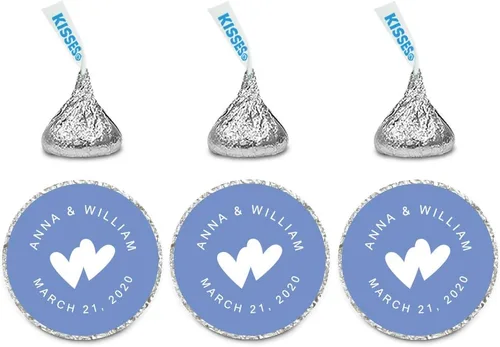 Vista 15 de Andaz Press Etiquetas personalizadas de gota de chocolate para boda, nombres y fecha redondos, turquesa aguamarina, paquete de 240, personalizadas