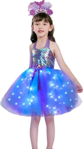 Vista 2 de Davsolly Mermaid Costume for Girls Led Light Up Mermaid Princess Tutu for Birthday Halloween Cosplay Christmas Dress Up Gifts