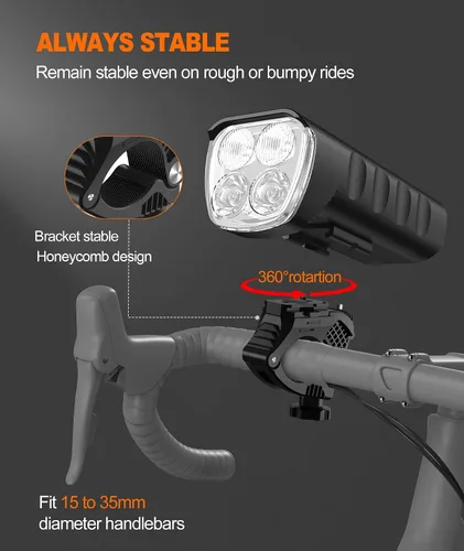Vista 4 de Front Bike Light or Front Headlight & Back Taillight Set, 2000 Lumens Super Bright Road Mountain Ebike Lights, Rechargeable & 6400mAh Ultra-Long