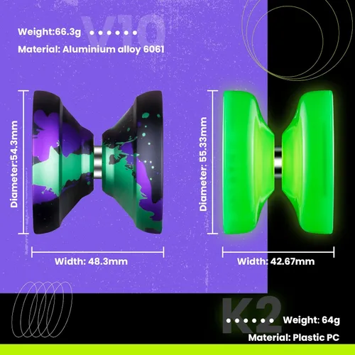 Vista 5 de MAGICYOYO Responsive Yoyos - Paquete de 2 yoyos de metal V12 + yoyo de plástico K2 verde brillante, yoyo profesional para niños, yoyo de doble