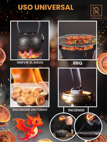 Vista 5 de 10 piezas de tabletas de carbón para incienso - Carbón para narguile M. ROSENFELD - Carbón rápido para Hooka - Tabletas de carbón de encendido