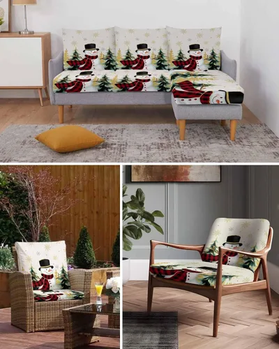 Vista 7 de Fundas de cojín para sofá de Navidad, funda elástica para sofá con parte inferior elástica, fundas de sofá con diseño de muñeco de nieve
