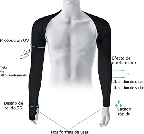 Vista 3 de Cool Shawl - Juego de 2 fundas de protección solar con agujeros para los dedos, protección UV, fundas para brazos para golf