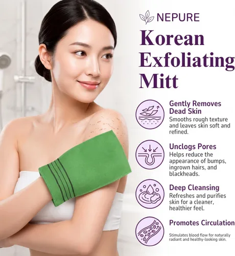 Vista 2 de Manopla exfoliante asiática coreana para baño (5, verde)