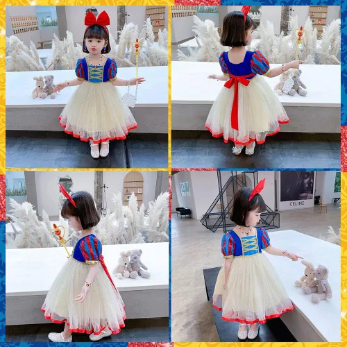 Vista 7 de TOLOYE Disfraces de princesa para niñas, ropa de vestir de princesa con accesorios para fiesta de cumpleaños, Halloween, cosplay