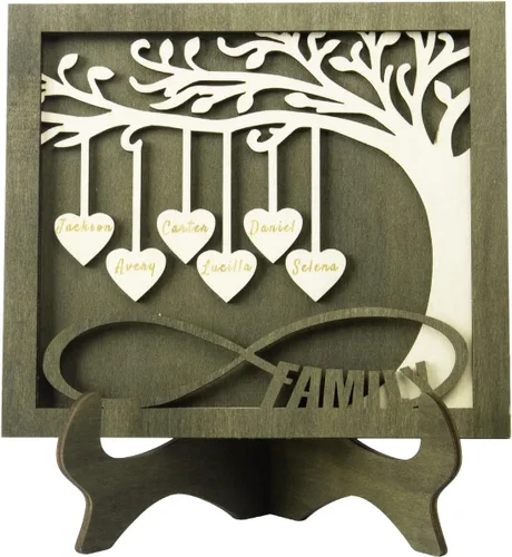 Vista 38 de Árbol genealógico con etiqueta de corazón, placas de madera grabadas personalizadas, regalos personalizados para madres, padres, escritorio, nombres