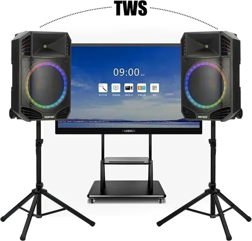 Vista 8 de EXOTON S-1501 15 Inch Portable Rechargeable PA Speaker 1600W, Bluetooth, TWS, USB/RCA, 2 UHF Mics, Remote, 7-Color Lights, DSP with 4 Scene Presets