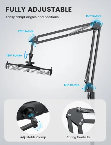 Vista 4 de Lamicall Soporte para tablet Kindle – 55 pulgadas de altura ajustable, brazo flexible, base pesada, soporte para tableta, accesorios Kindle, soporte