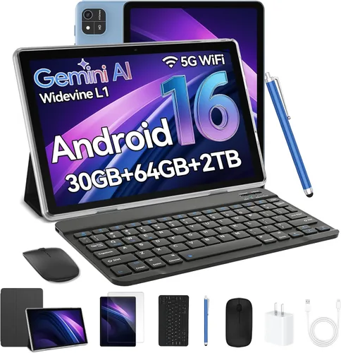Vista 9 de EHFiDC 2026 Android 16 Tablet with Keyboard, 10.1 inch Tablets PC with Gemini AI, 30GB+64GB+2TB Expand, T7280 Octa-Core, 6000mAh Battery, 5MP+8MP