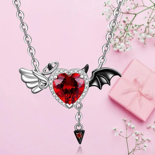 Vista 6 de Collar de medio ángel y medio diablo, símbolo de amor y ángel y diablo, colgante de alas de demonio, plata de ley, joyería de murciélago de Halloween