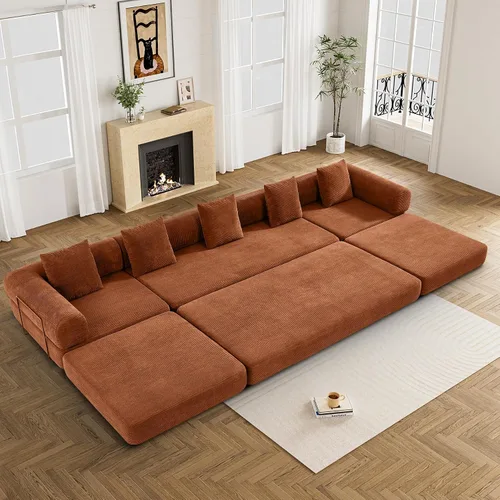 Vista 16 de DAMAIFROM - Sofá cama convertible sin huesos, color beige y blanco 80" Corduroy Modular Compressed Futon Sofa Bed, Pull-Out Cloud Loveseat with