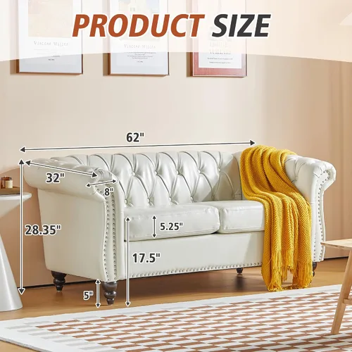Vista 6 de QHITTY Juego de 3 piezas para sala de estar, Sofá Seccional Chesterfield Silla Contemporáneo Tapizado Cuero Artificial Loveseat Juegos de Sofás