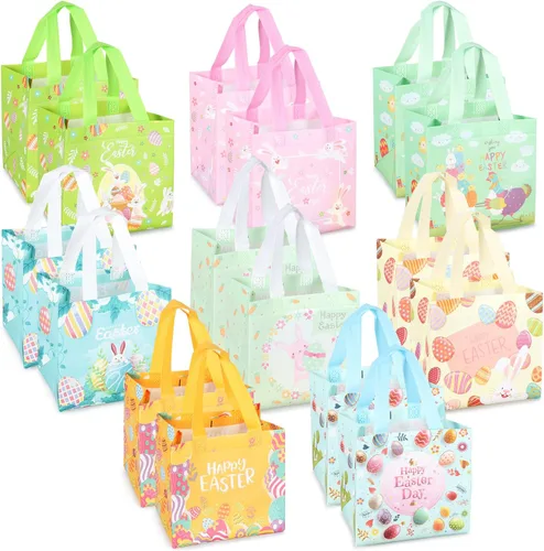 Vista 9 de Aviski 12 bolsas de caza de huevos de Pascua feliz, bolsa de regalo de huevo de zanahoria con asas, bolsas de regalo de Pascua, envoltura de regalos