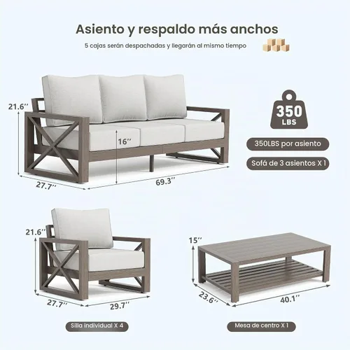 Vista 9 de UDPATIO Juego de muebles de patio al aire libre de aluminio, grano de Beige