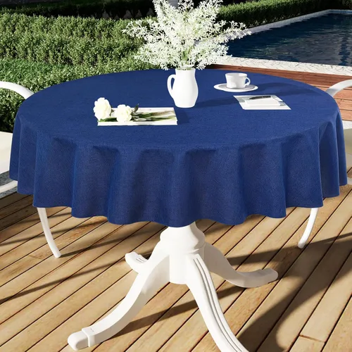 Vista 10 de Smiry Mantel redondo de lino sintético, mantel de tela de arpillera impermeable, fundas decorativas lavables para cocina, comedor, fiestas, 60 x 60