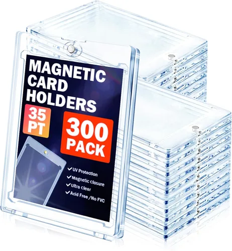 Vista 9 de Juego de 100 fundas magnéticas para tarjetas, 35 fundas de una sola tocada, protectores de tarjeta de plástico duro con carga superior para béisbol