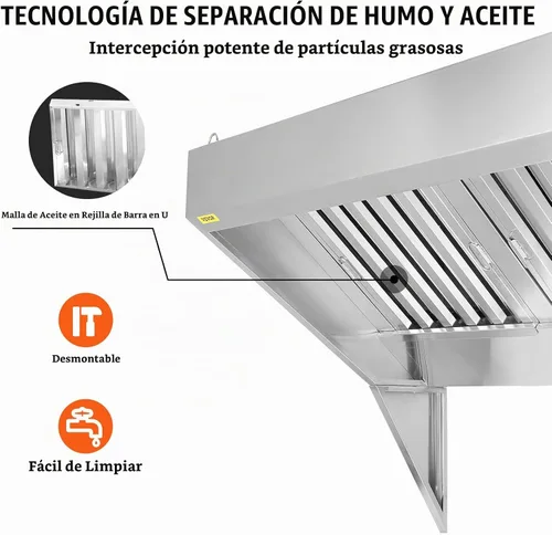 Vista 4 de VEVOR Campana de Escape Comercial, Campana de 4 Pies para Camión de Comida, Campana de 201 de Acero Inoxidable para Remolque de Concesión con 2