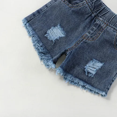 Vista 7 de Noubeau Traje de niña del 4 de julio con diseño de bandera americana, top halter para niñas, jeans rasgados, pantalones cortos de mezclilla, ropa
