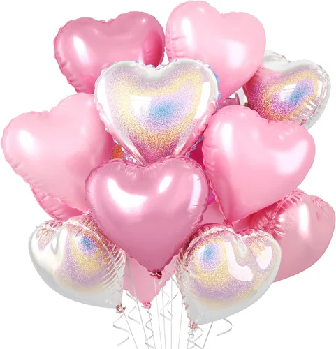Vista 33 de Globos de corazón azul bebé, 10 piezas de globos en forma de corazón azul claro y blanco pastel, globos de papel de aluminio blanco arena crema