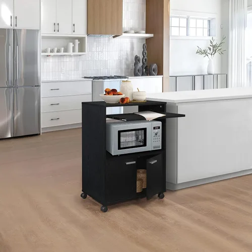 Vista 8 de Kings Brand Furniture Byron - Armario de microondas con almacenamiento y estante superior extraíble, carrito de almacenamiento de cocina de 2