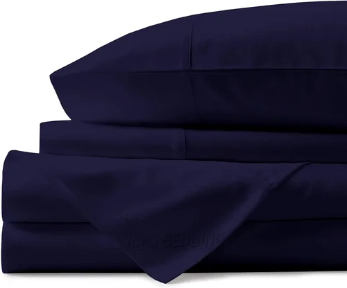 Vista 7 de Juego de sábanas de 4 piezas, algodón egipcio de 600 hilos, juego de ropa de cama de lujo que se adapta a bolsillos de hasta 18 pulgadas de Azul