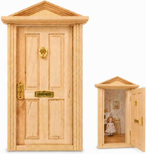 Vista 10 de Zerodeko Puerta en miniatura de madera 1 12 escala modelo de puerta de casa de muñecas con función de apertura para decoración de mini casa